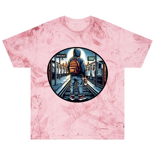 AI Teen in Outdoor Subway Yard - Circle Border Blast T Shirts