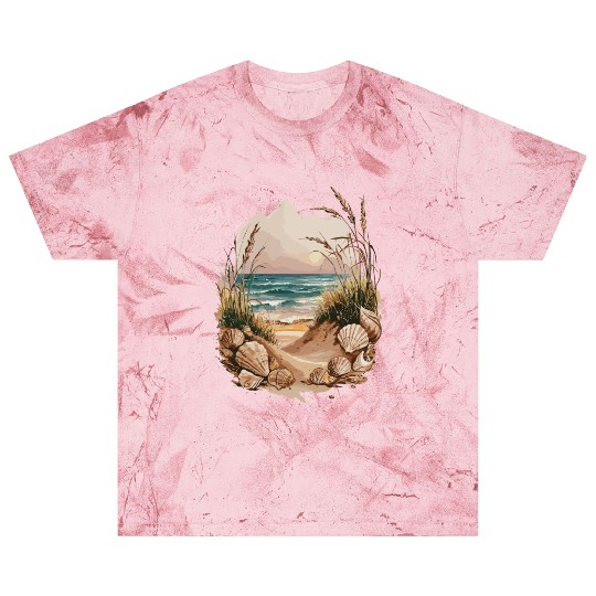 Seashell Beach Scene Serene Ocean Landscape Blast T Shirts