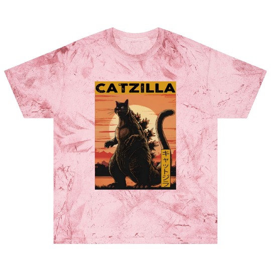 Catzilla Vintage Funny Cute Cat Art Japanese Sunse Blast T Shirts