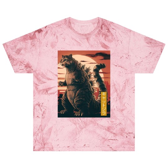 Funny Cute Cat Art Japanese Sunset Retro Catzilla Blast T Shirts