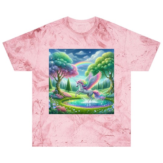 Enchanted Rainbow Unicorn Over Sparkling Pond Blast T Shirts