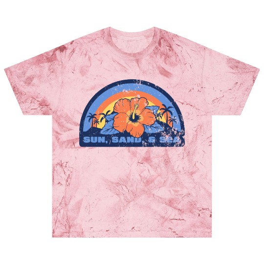 Vintage Sunset Beach Hibiscus Flower Blast T Shirts, Trop