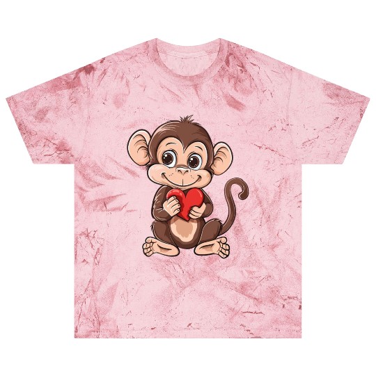Cute Monkey Holding Red Heart Adorable Animal Blast T Shirts