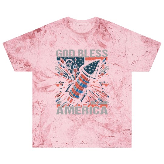God Bless America Retro US Flag Funny Fireworks Blast T Shirts