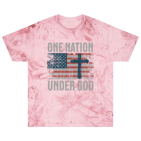 One Nation Under God Retro US Flag Christian Cross Blast T Shirts
