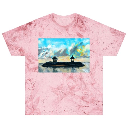 Peaceful sunset on beach scene with acrylic Blast T Shirts