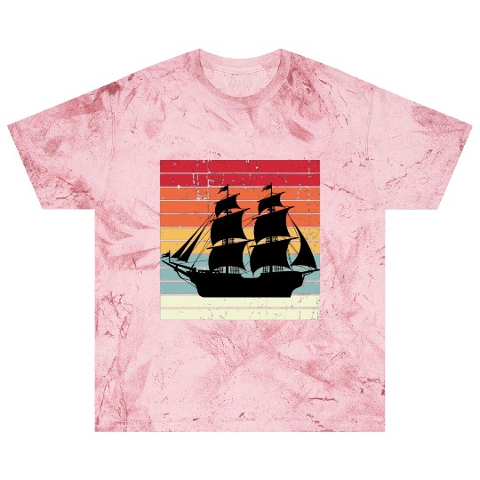 Vintage Retro Sun Set Pirate Ship Blast T Shirts