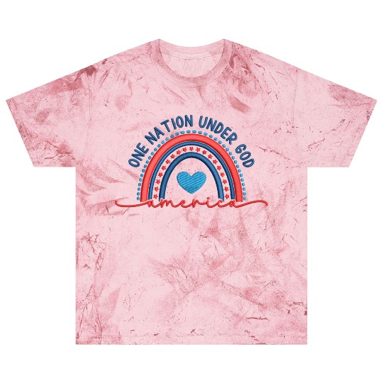 One Nation Under God Rainbow Embroidery Effect Blast T Shirts