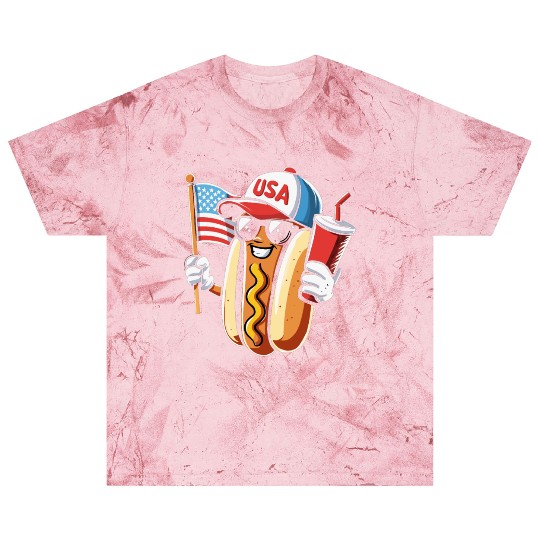 4th July Hot Dog USA Patriotic Character Fun Blast T Shirts