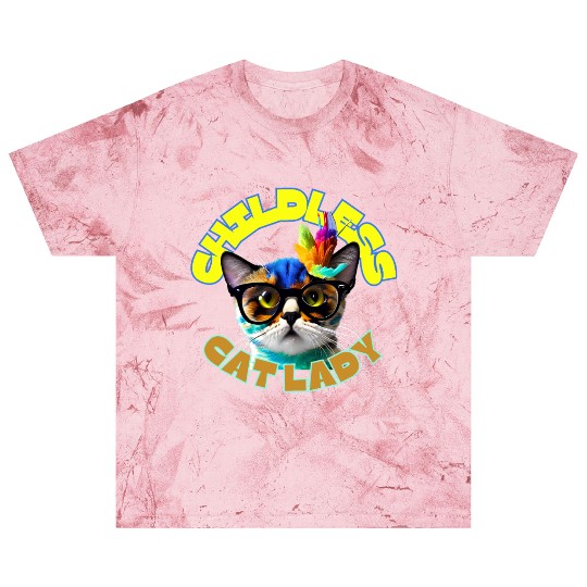 Colorful Cat with Glasses - Childless Cat Lady Blast T Shirts