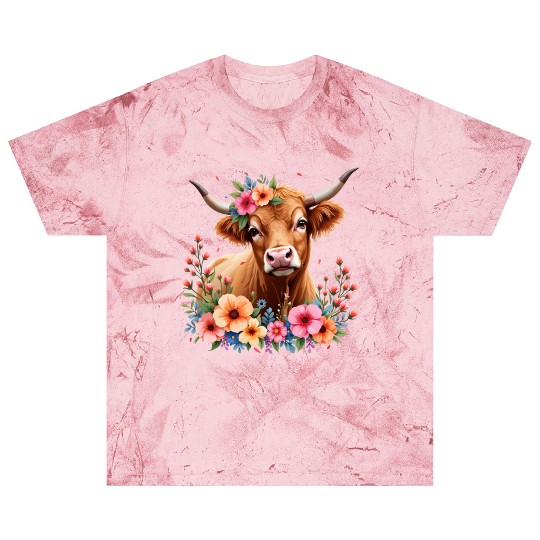 Cute Scottish Highland Cow Floral Blast T Shirts