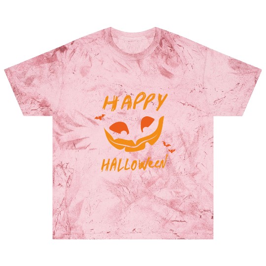 "Happy Halloween" Orange Design on Black Blast T Shirts