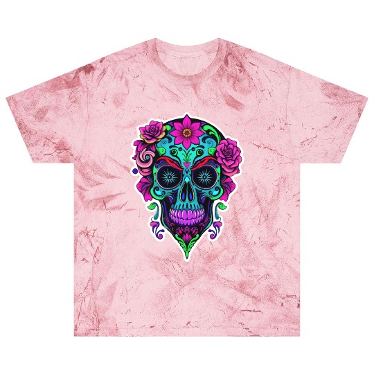A vibrant and abstract sugar skull Calavera Blast T Shirts