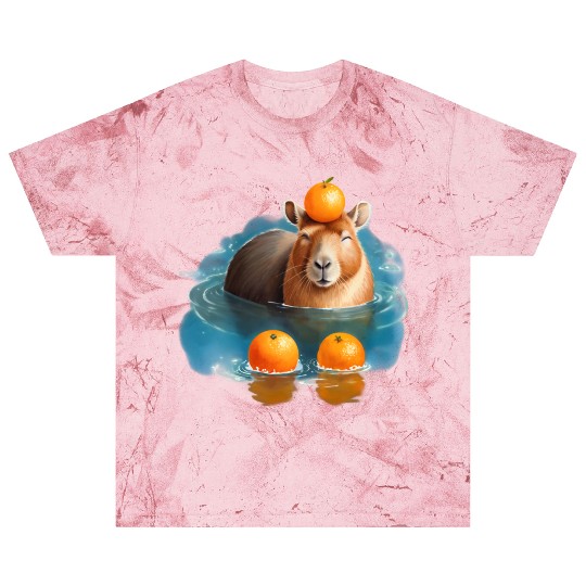 Blissful Capybara in the Water with Oranges Blast T Shirts