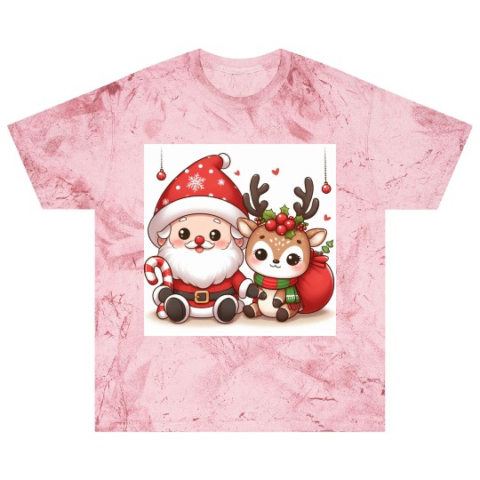 Festive Santa and Reindeer Illustration Blast T Shirts