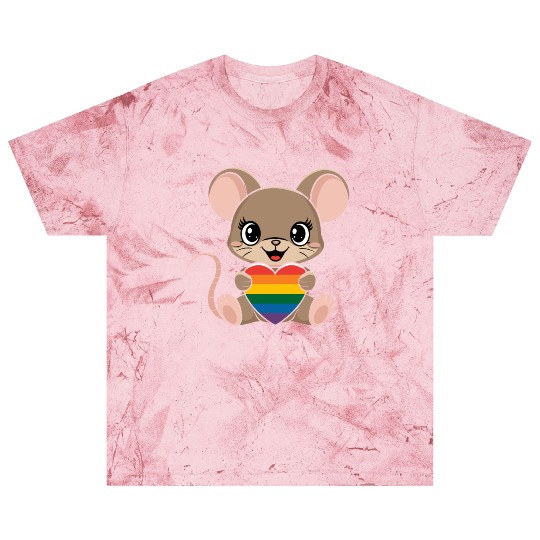 Cute Mouse Holding LGTBQ Rainbow Heart Blast T Shirts
