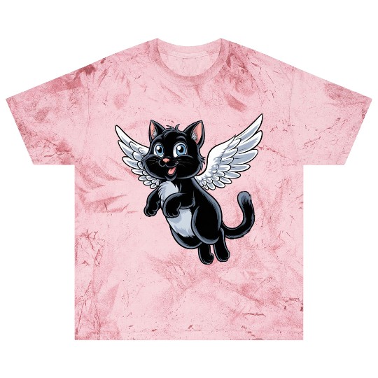 Black Cat with Angel Wings Blast T Shirts