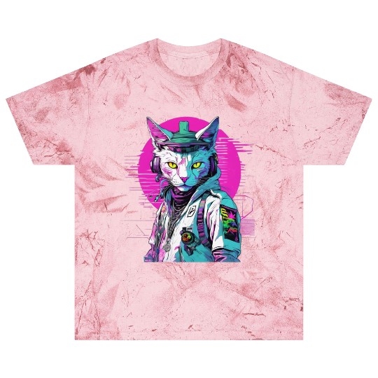 Neon Cyberpunk Warrior Cat Blast T Shirts
