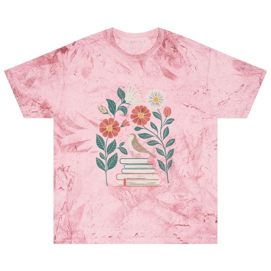 Cottagecore Bird on Books with Flowers Delight Blast T Shirts
