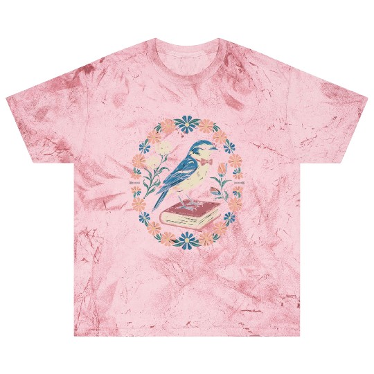 Cottagecore Bluebird on Book with Floral Frame Blast T Shirts