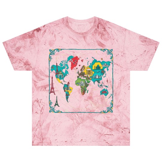Colorful World Map Art - Features Popular landmark Blast T Shirts
