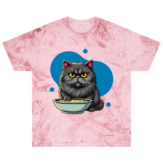 Persian Cat with Food Bowl - Adorable Cartoon Styl Blast T Shirts
