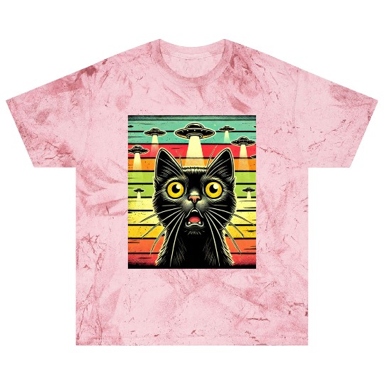 Fun Cat sunset Galaxy Cat Spaceship Alien Cat UFOs Blast T Shirts