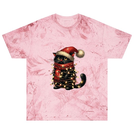 Black Cat In Christmas Light, Cat Lights Blast T Shirts