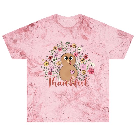 Thankful Floral Turkey Natural Cute Thanksgiving Blast T Shirts