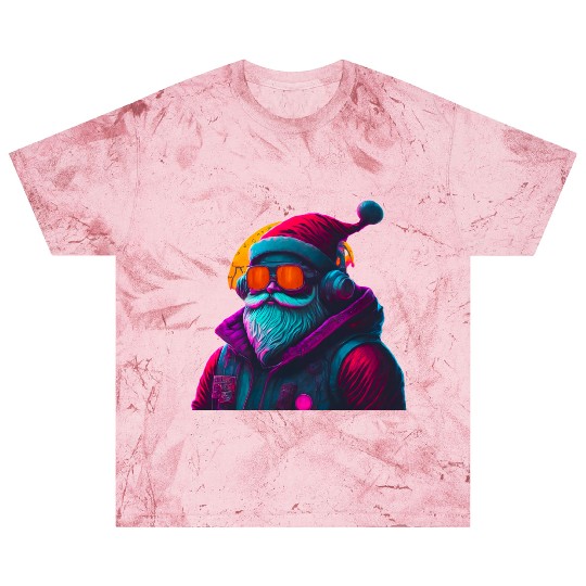 Retro Cool Santa Claus with Headphones Neon Colors Blast T Shirts