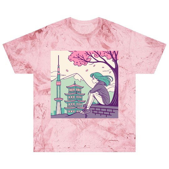 "Peaceful Anime Vibes: Girl Relaxing with Sakura Blast T Shirts