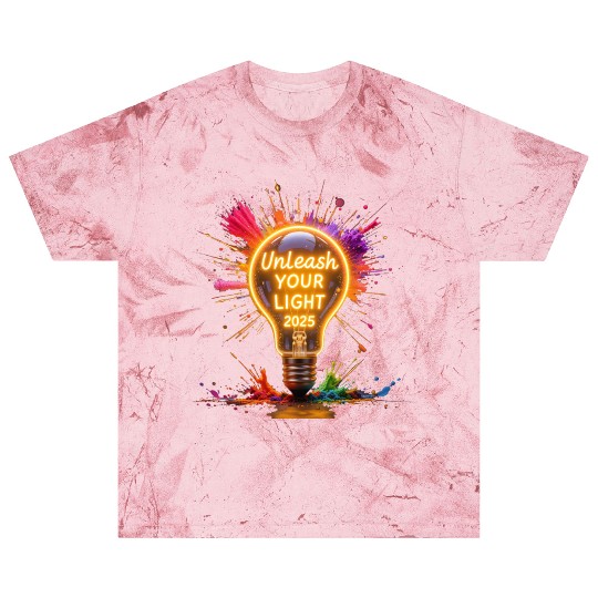 A large starburst glowing in neon light with 2025 Blast T Shirts