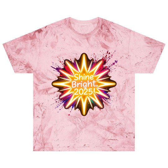 A large starburst glowing in neon light with 2025 Blast T Shirts