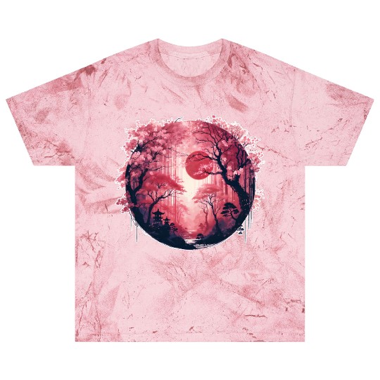 Serene Sakura Under Crimson Sun Blast T Shirts