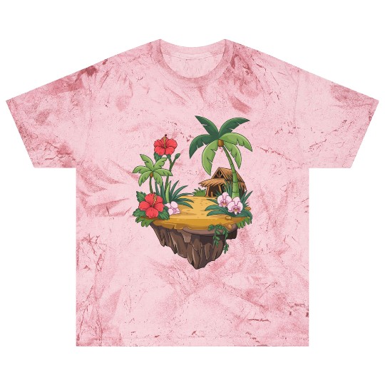 Tropical Island Hut Hibiscus and Orchids Blast T Shirts