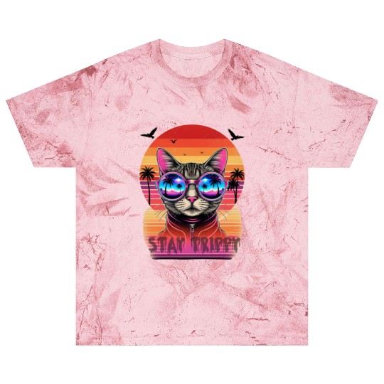 Stay Trippy Psychedelic Cat with Neon Sunglasses Blast T Shirts