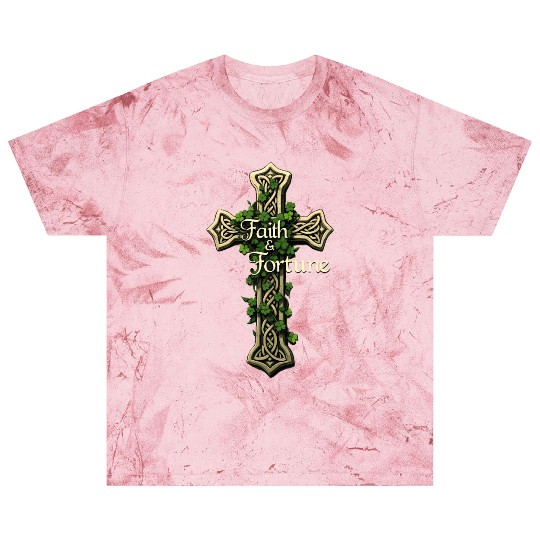 Celtic Cross Faith & Fortune Shamrock Design Blast T Shirts