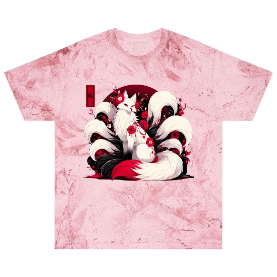 Kitsune Fox Red spider lily Flowers Japanese Nine Blast T Shirts
