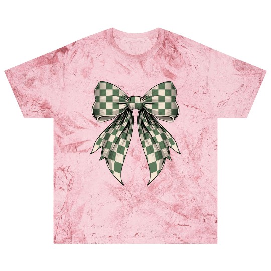Coquette Bow Green Cream Classic Checkered Pattern Blast T Shirts