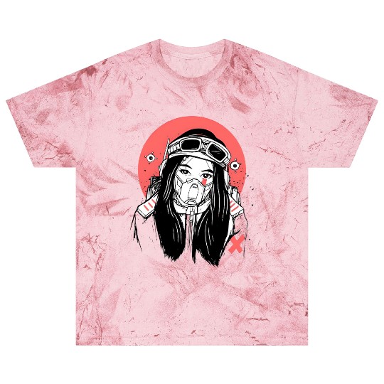 Cyberpunk Girl – Futuristic Gas Mask Art with Red Blast T Shirts