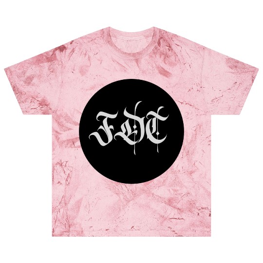 Ornate Gothic Lettering FDT in Light Grey on Black Blast T Shirts