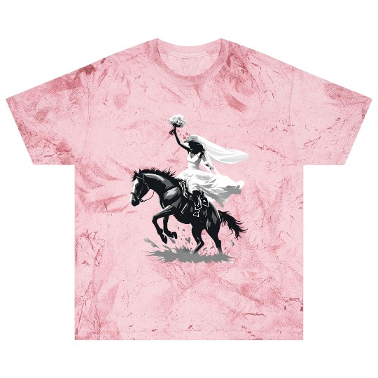 Western Cowgirl Bride on Bucking Horse – Grayscale Blast T Shirts