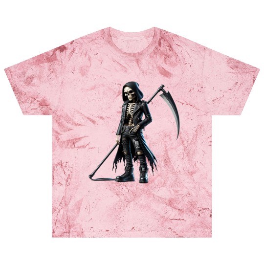 Dark Skeleton Warrior with Scythe and Hooded Jacke Blast T Shirts