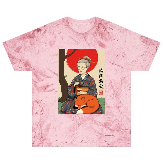 Older japanese mom sippin tea sitting with red fox Blast T Shirts