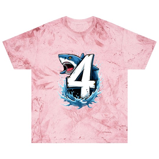 Shark Children Birthday with Number 4 Splash Blast T Shirts