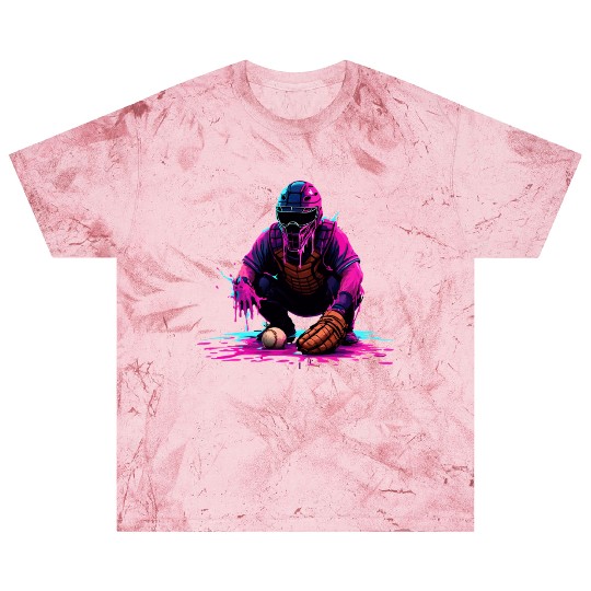 Neon Baseball Catcher Art Cool Vaporwave Sports Blast T Shirts
