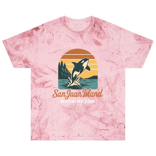 San Juan Island Washington Orca Whale Retro Sunset Blast T Shirts
