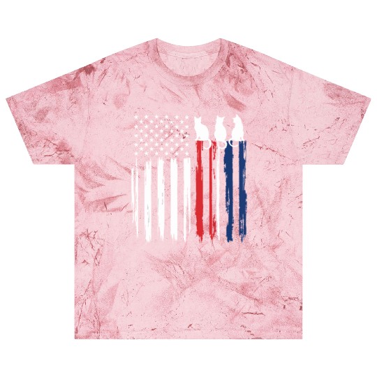 Patriotic Cat Lover - American Flag with Cat Silho Blast T Shirts