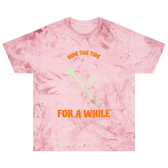 Surfboard and Hand with Ride the Tide Text Blast T Shirts