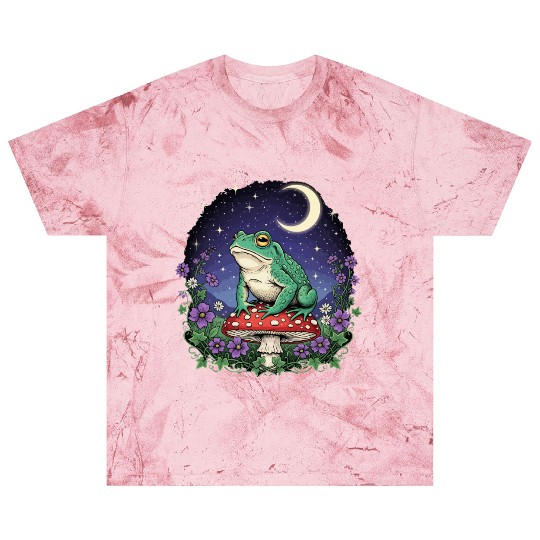 Green Frog on Red Mushroom - Starry Night Blast T Shirts